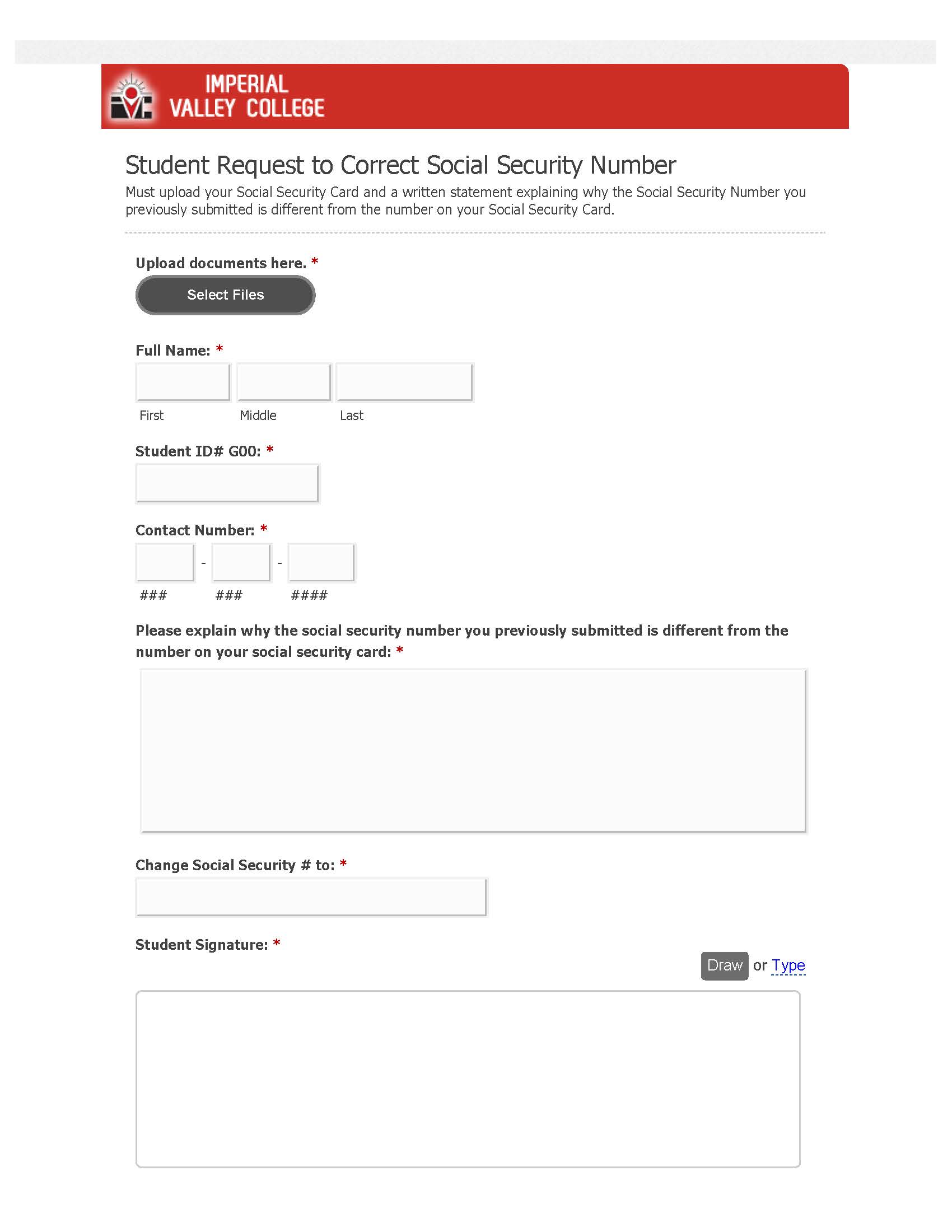 Request to Correct Social Security Number