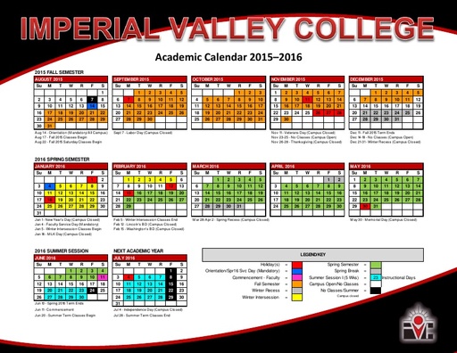 2015-16 IVC Academic Calendar