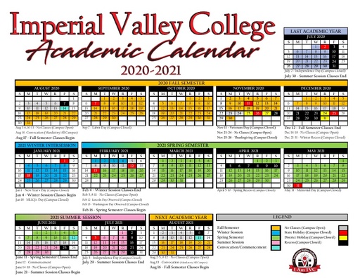 2020-21 IVC Academic Calendar