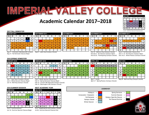 2017-18 IVC Academic Calendar