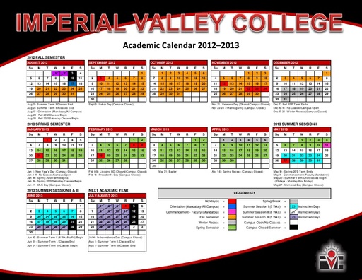 2012-13 IVC Academic Calendar