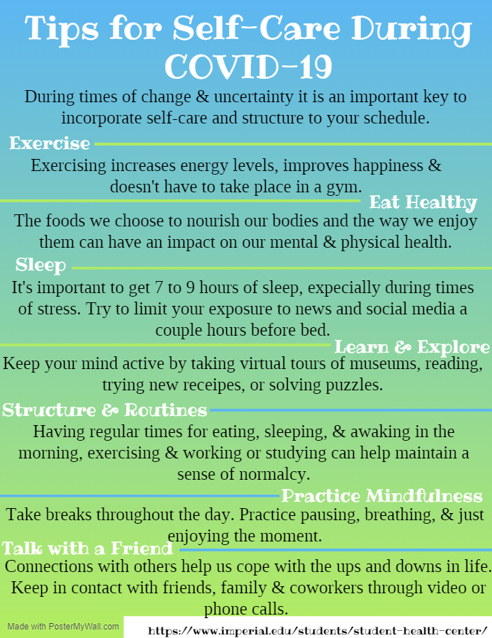 COVID 19 Self Care Tips Made with PosterMyWall