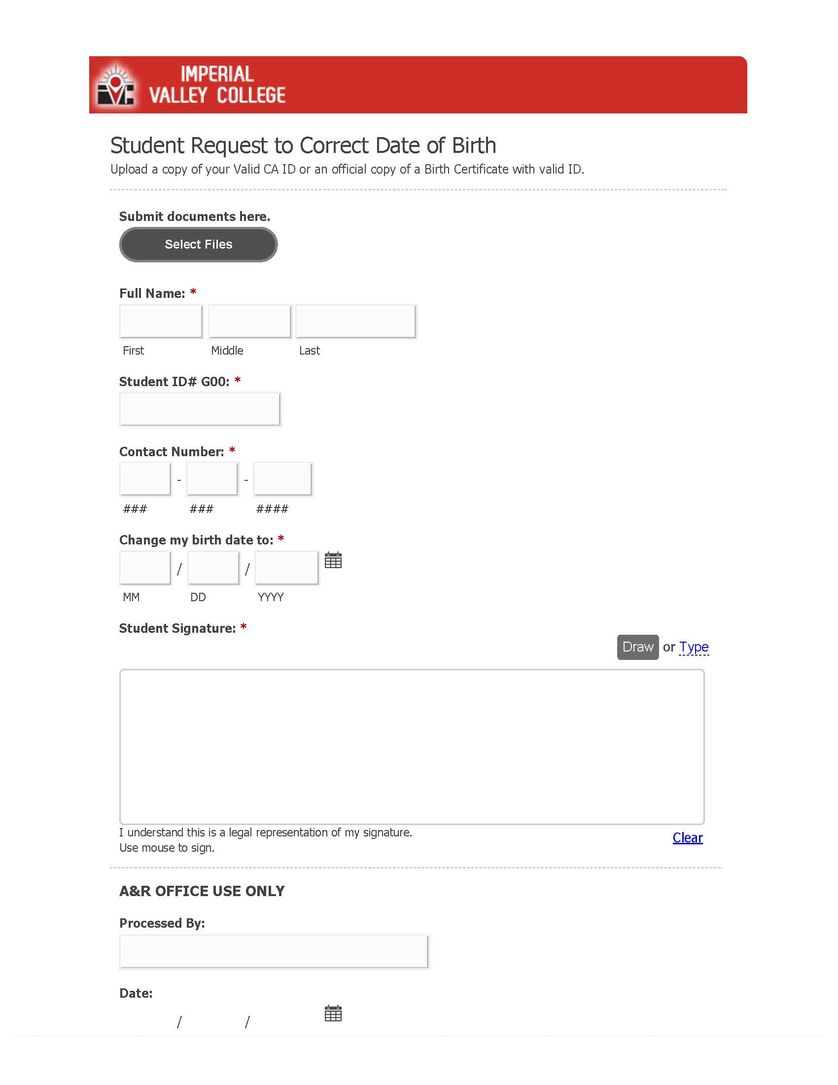 Request to Correct Date of Birth