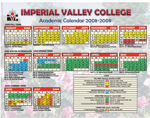 2008-09 IVC Academic Calendar