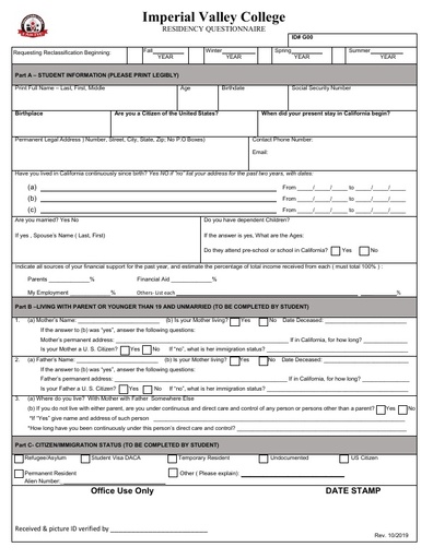 Residency Questionnaire