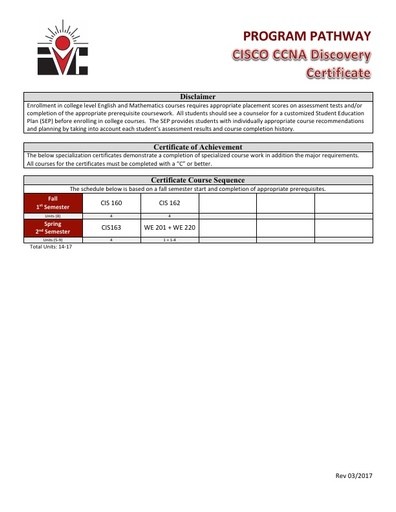 CISCO CCNA Discovery Cert - Program Pathway