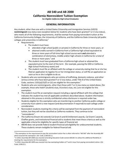 Request Form - AB540 Exemption