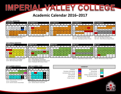 2016-17 IVC Academic Calendar