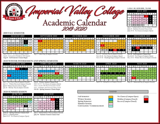 2019-20 IVC Academic Calendar