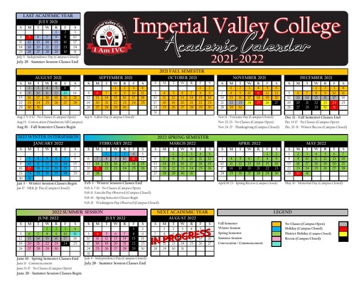 2021-22 IVC Academic Calendar