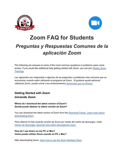 Zoom FAQ for Students